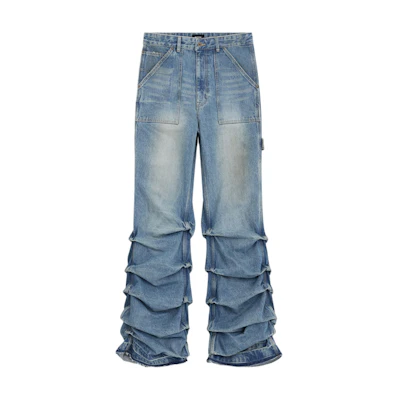 WE11DONE Vintage Washed Pleated Design Jeans Blue WD-DP3-24-325-M-BL