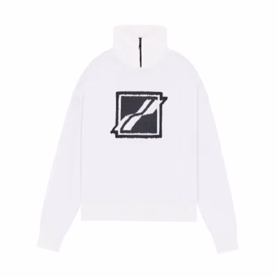 WE11DONE White Half-Zip High Neck Wool Sweater with Logo Patch. WD-KO3-21-603-U-WH