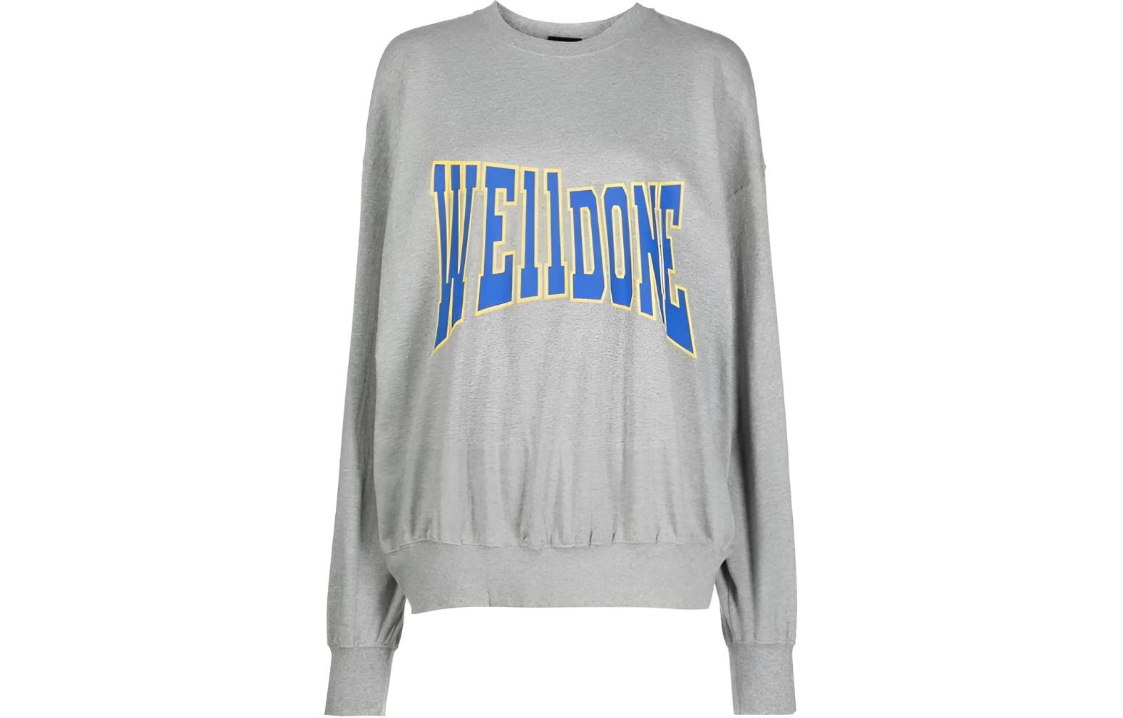 WE11DONE Asymmetric Logo Print Long Sleeve Sweatshirt Unisex Light Grey WD-TS3-22-799-U-MG