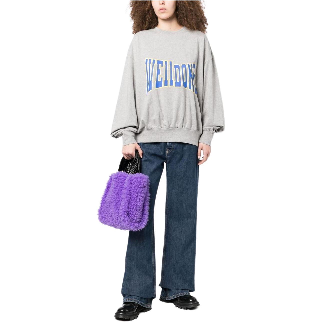 Lookbook WE11DONE 不对称logo印花长袖卫衣 男女同款 浅灰色 WD-TS3-22-799-U-MG