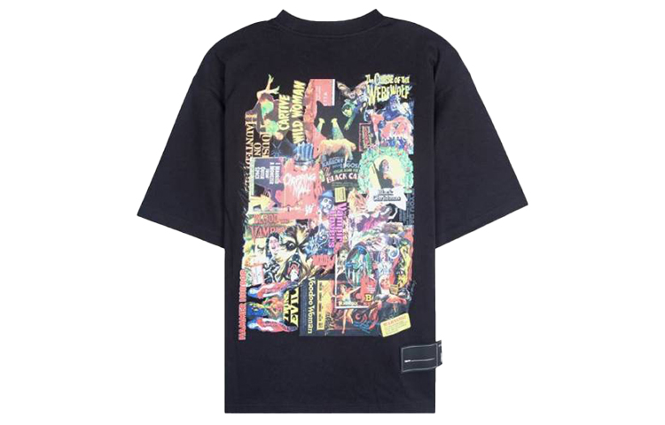 WE11DONE Back Movie Graffiti Print Unisex Black T-Shirt. WD-TP5-19-900-BK