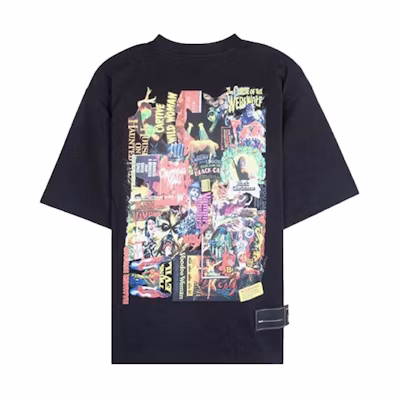 WE11DONE Back Movie Graffiti Print Unisex Black T-Shirt. WD-TP5-19-900-BK