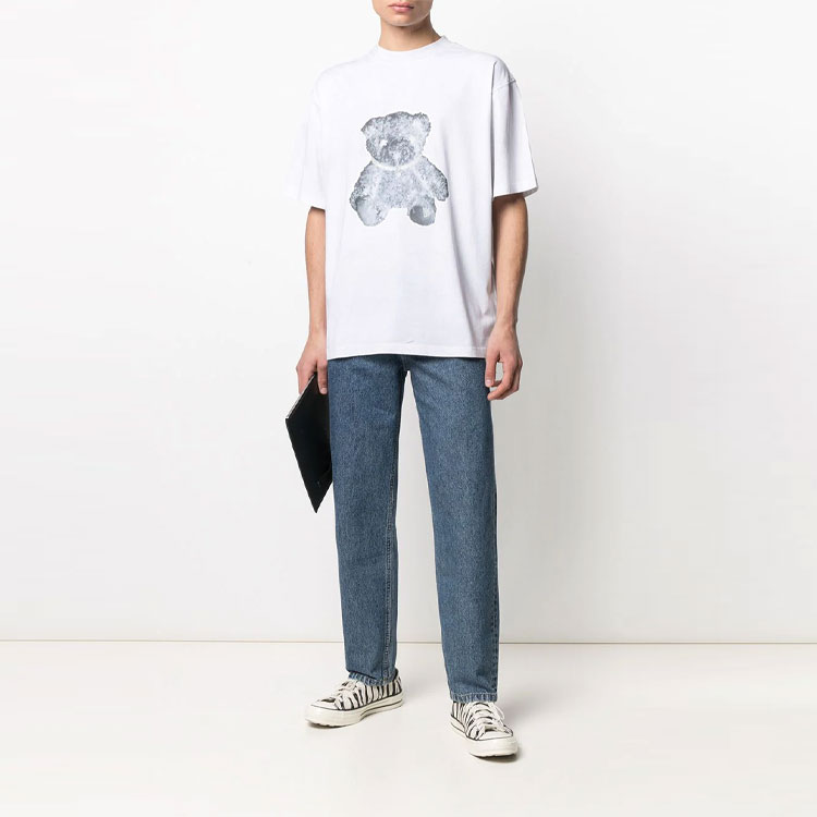 Shop WE11DONE 熊熊項鍊反光圖案中性短袖T恤 WD-TT9-20-117-U-WH