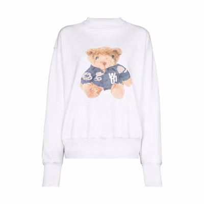 WE11DONE Bear Print Crewneck Unisex Long Sleeve Sweatshirt White. WD-TS9-20-130-U-WH