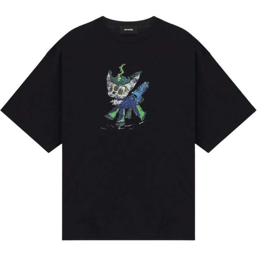 WE11DONE Black Cartoon Graphic Oversized Embroidered Unisex T-Shirt. WD-TT0-25-744-U-BK 圖 2