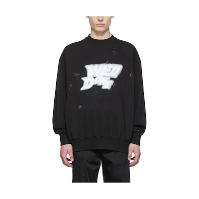 WE11DONE Black Crewneck Pullover Sweatshirt with Letter Print Long Sleeve 221327M204034