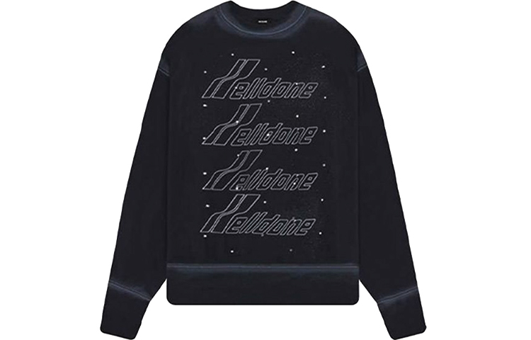 WE11DONE Black Grey Washed Logo Print Studded Pullover Sweatshirt Unisex. WD-TS3-21-593-U-BW