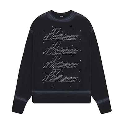 WE11DONE Black Grey Washed Logo Print Studded Pullover Sweatshirt Unisex. WD-TS3-21-593-U-BW