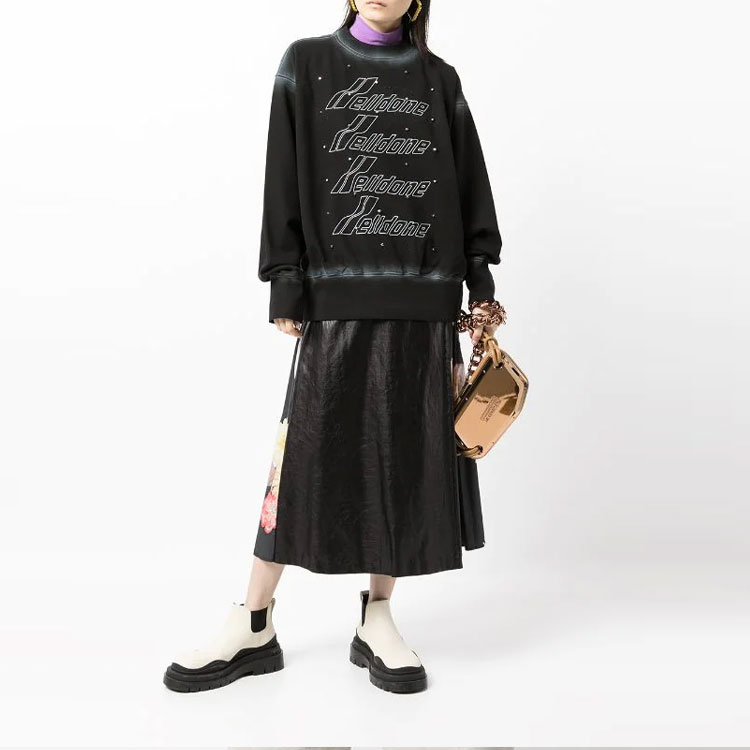 WE11DONE Black Grey Washed Logo Print Studded Pullover Sweatshirt Unisex. WD-TS3-21-593-U-BW 圖 3