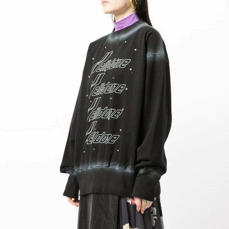 WE11DONE Black Grey Washed Logo Print Studded Pullover Sweatshirt Unisex. WD-TS3-21-593-U-BW 圖 4