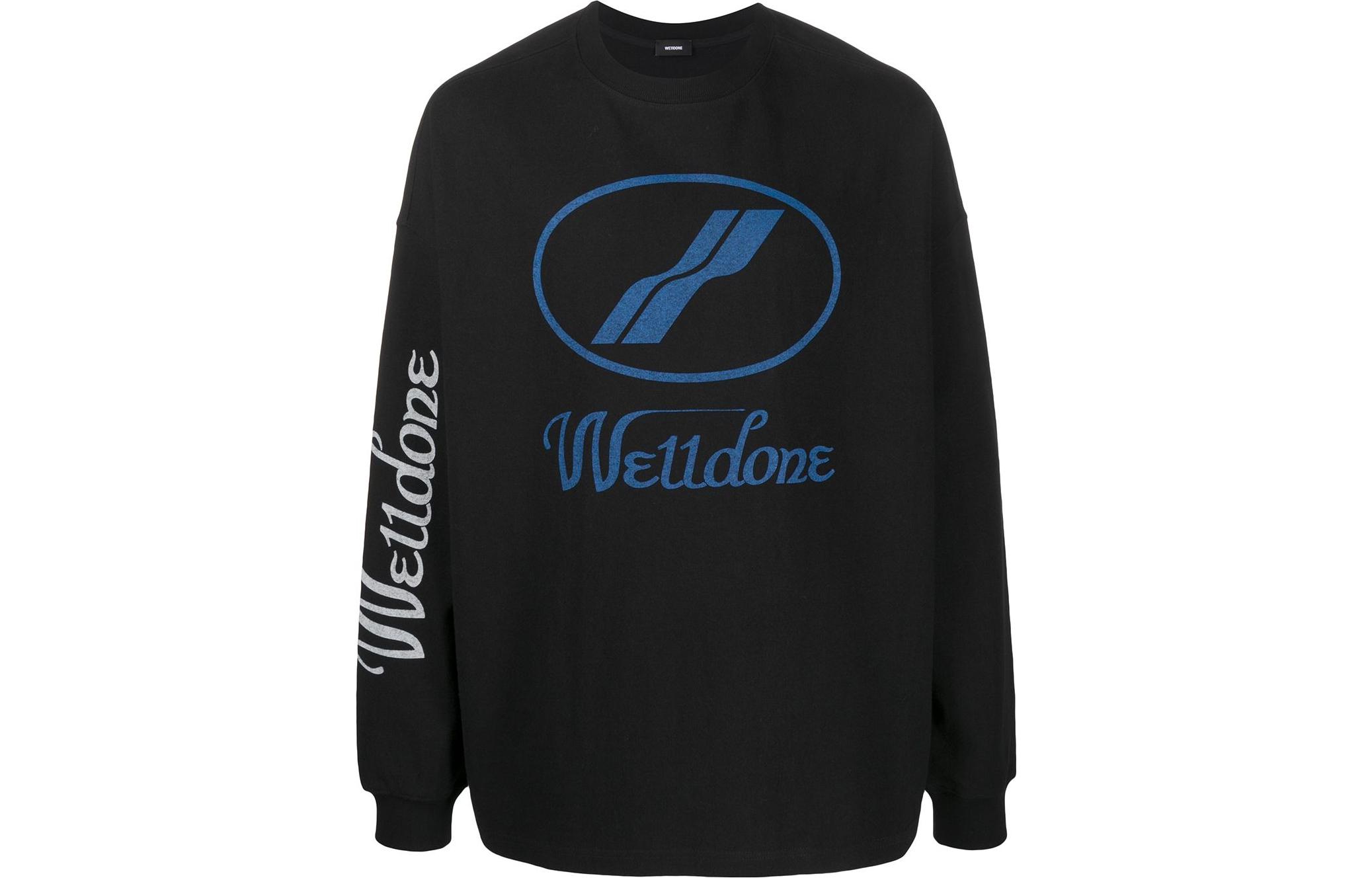 WE11DONE Black Oversized Logo Sweatshirt Unisex Classic Print Crewneck WD-TP4-20-712-BK