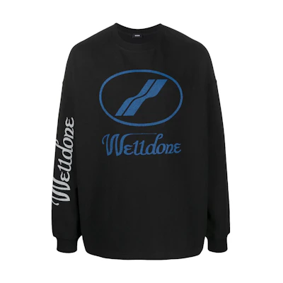 WE11DONE Black Oversized Logo Sweatshirt Unisex Classic Print Crewneck WD-TP4-20-712-BK