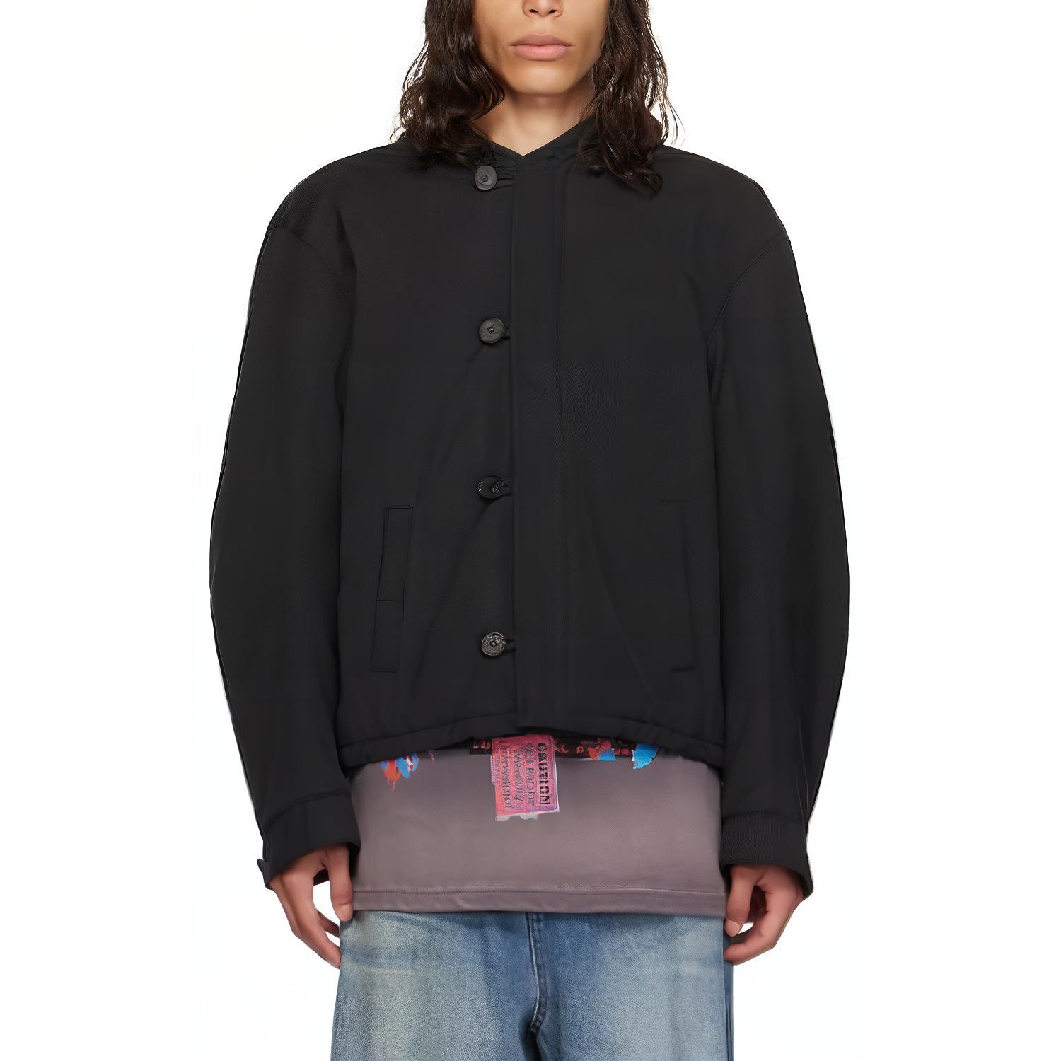 WE11DONE Black Solid Color Hooded Straight-Cut Oversized Jacket WD-JK3-23-052-U-BK