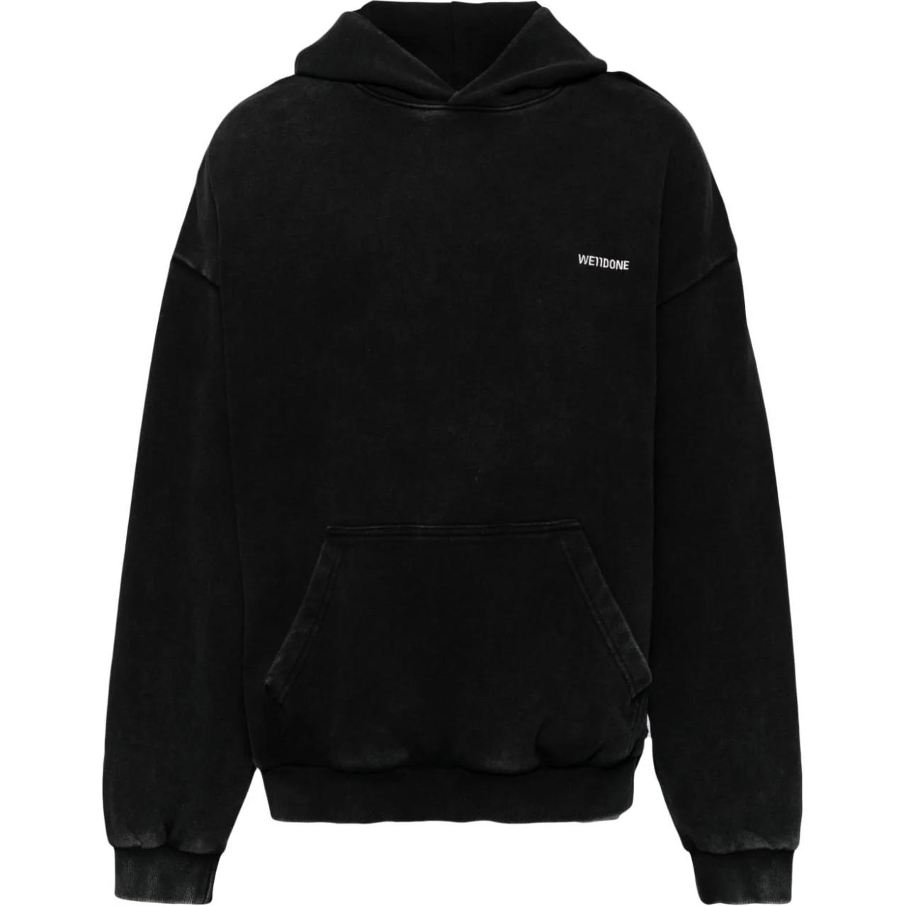 WE11DONE Black Washed Logo Print Pullover Hoodie  Long Sleeve. WD-TH2-24-809-U-BK
