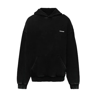 WE11DONE Black Washed Logo Print Pullover Hoodie Long Sleeve. WD-TH2-24-809-U-BK