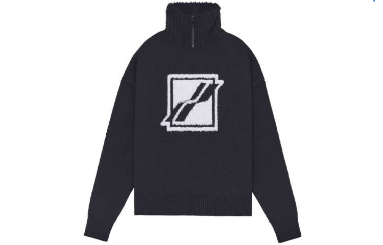 WE11DONE Black Wool Half-Zip Pullover Sweater with Chest Logo Unisex. WD-KO3-21-603-U-BK 圖 2