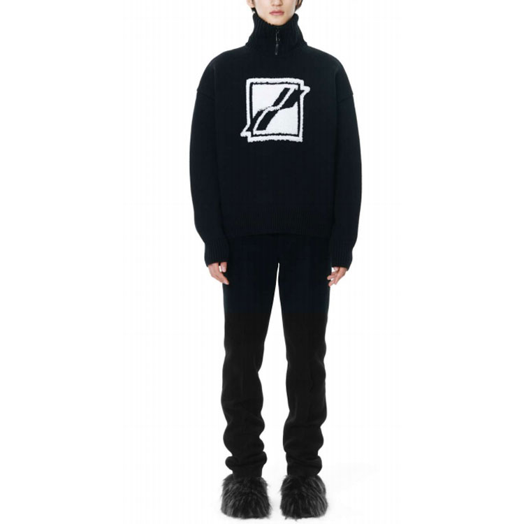 WE11DONE Black Wool Half-Zip Pullover Sweater with Chest Logo Unisex. WD-KO3-21-603-U-BK 圖 3