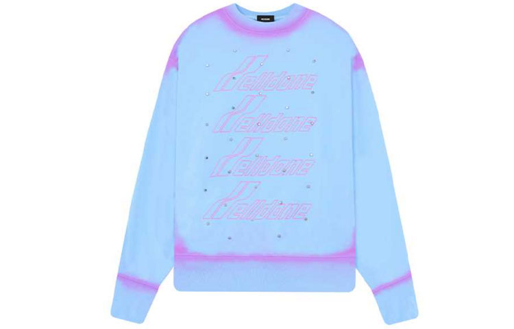 WE11DONE Blue Washed Studded Logo Print Unisex Pullover Sweatshirt WD-TS3-21-593-U-SK