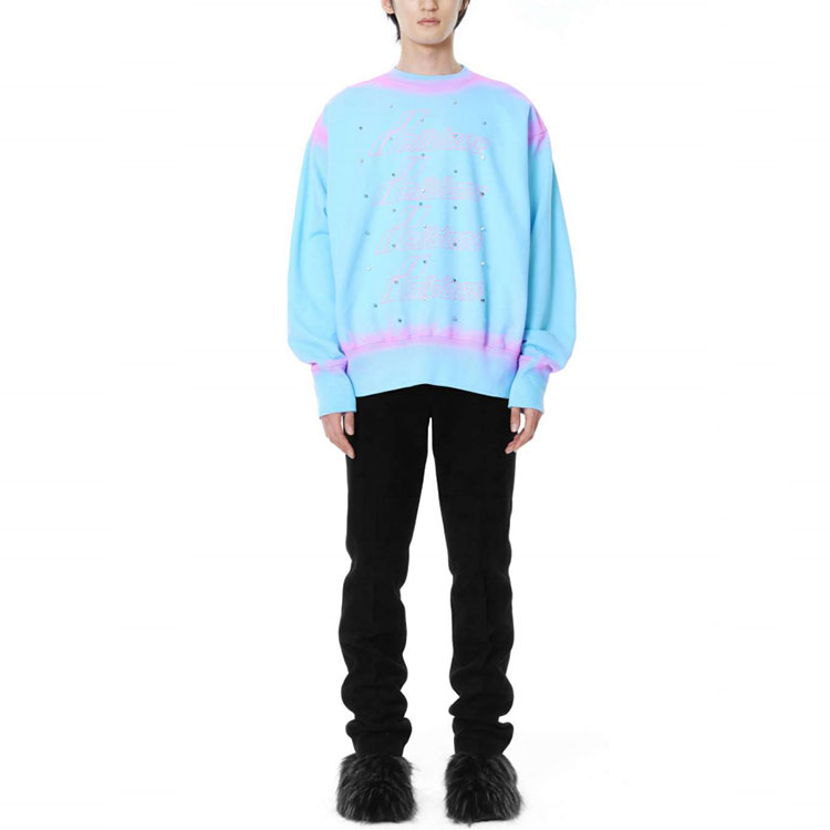 WE11DONE Blue Washed Studded Logo Print Unisex Pullover Sweatshirt WD-TS3-21-593-U-SK 圖 3