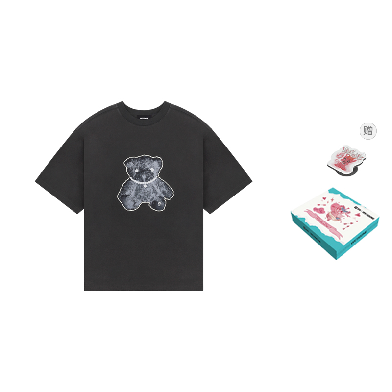 WE11DONE Cartoon Bear Graphic Pullover T-Shirt Unisex - Charcoal Grey WD-TT9-20-117-U-CH