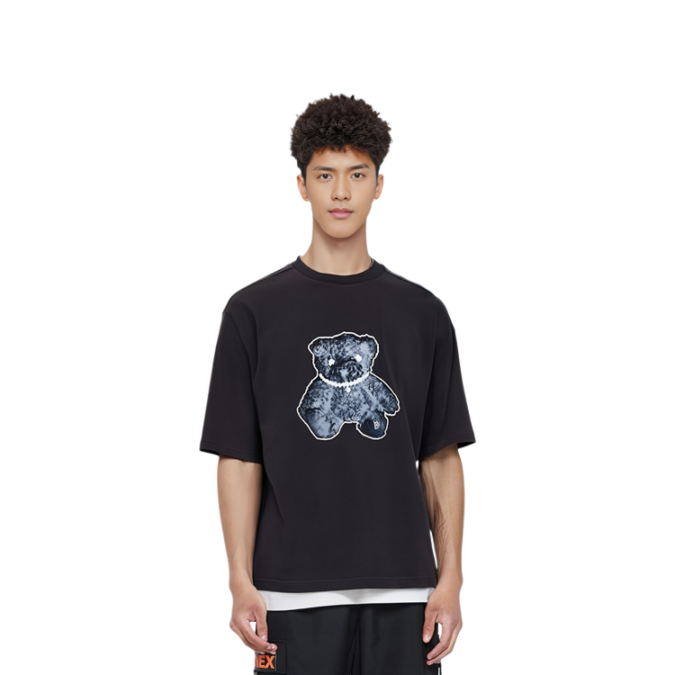 Shop WE11DONE Cartoon Bear Graphic Pullover T-Shirt Unisex - Charcoal Grey WD-TT9-20-117-U-CH