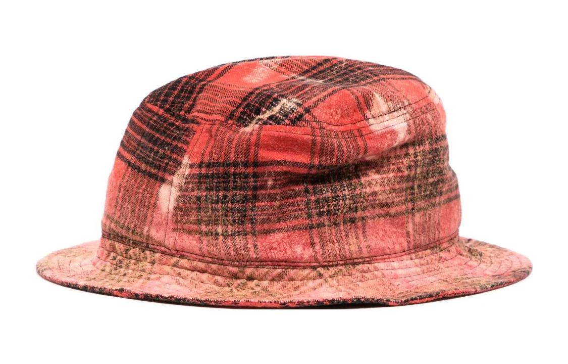 WE11DONE Checkered Patch Bucket Hat Unisex Couple Red WDAH123411URD