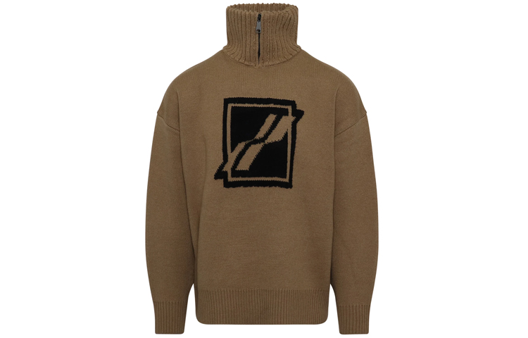 WE11DONE Chest Logo Patch Half-Zip Pullover Sweater Unisex Dark Brown WD-KO3-21-603-U-BR