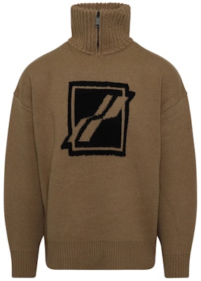 WE11DONE 胸口標誌拼接半拉鍊毛衣 男女同款 深棕色 WD-KO3-21-603-U-BR Order WE11DONE 胸口標誌拼接半拉鍊毛衣 男女同款 深棕色 WD-KO3-21-603-U-BR