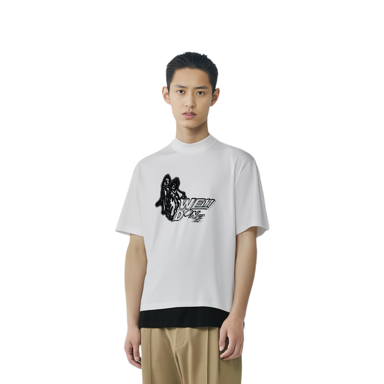 Shop WE11DONE Kaos Unisex Lengan Pendek High-Neck dengan Logo Dada. WD-TT1-22-560-U-WH