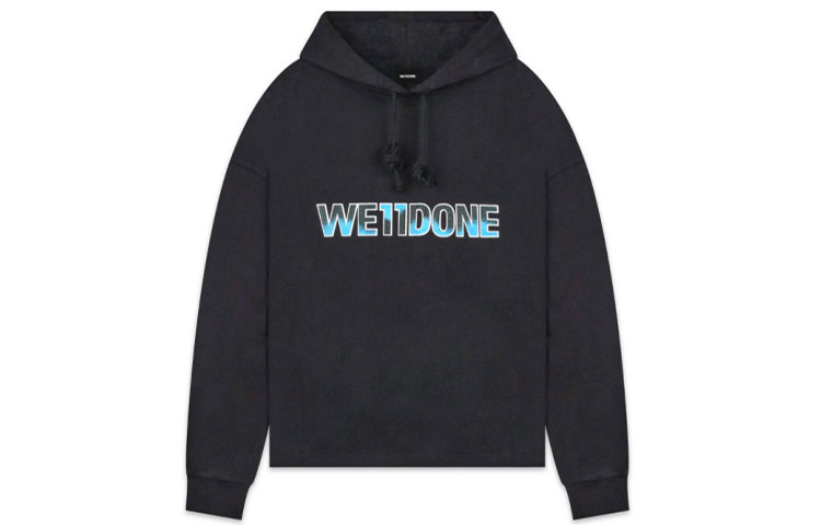 WE11DONE Classic Black Pullover Hoodie with Chest Logo Unisex. WD-TP5-19-500-BK