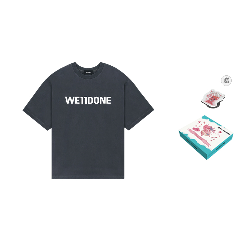 WE11DONE Classic Large Logo Print Unisex Gray Crewneck T-Shirt. WD-TT3-22-841-U-CH