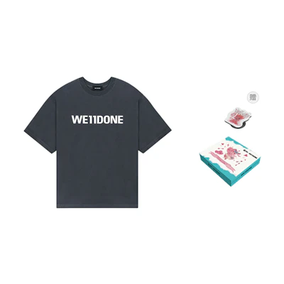 WE11DONE Classic Large Logo Print Unisex Gray Crewneck T-Shirt. WD-TT3-22-841-U-CH