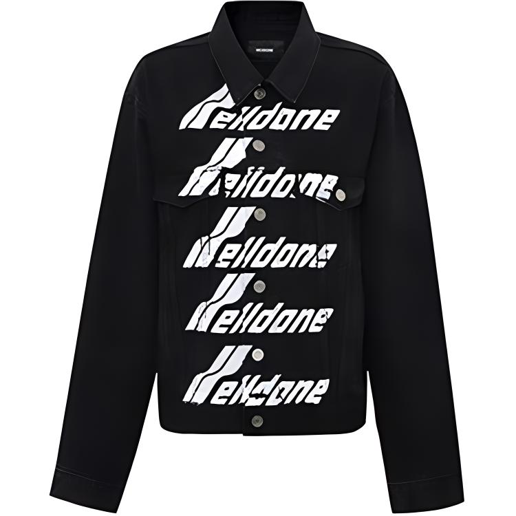 WE11DONE Classic Logo Print Denim Jacket Unisex Black. WD-DJ6-20-090-U-BK