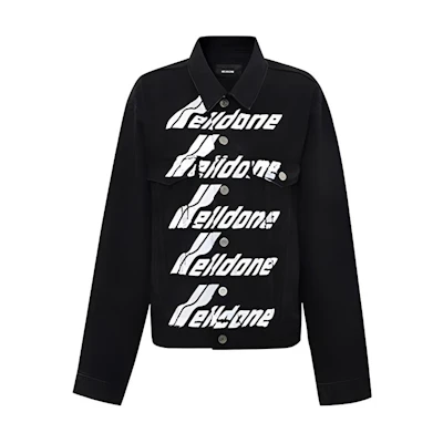 WE11DONE Classic Logo Print Denim Jacket Unisex Black. WD-DJ6-20-090-U-BK