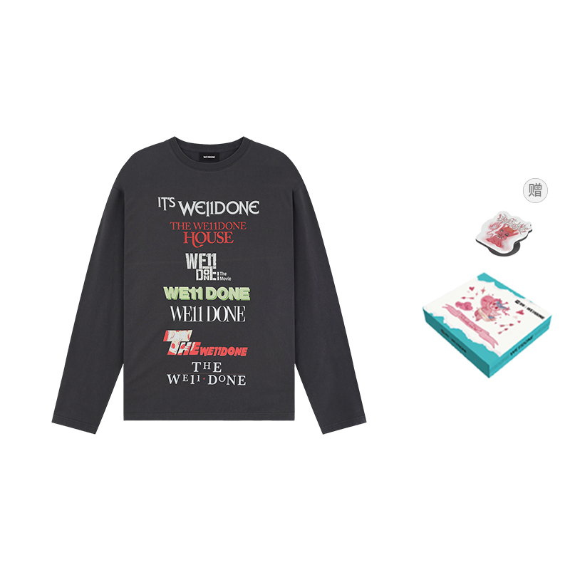 WE11DONE Classic Logo Printed Unisex Long Sleeve T-Shirt Grey WD-TT2-25-759-U-GY