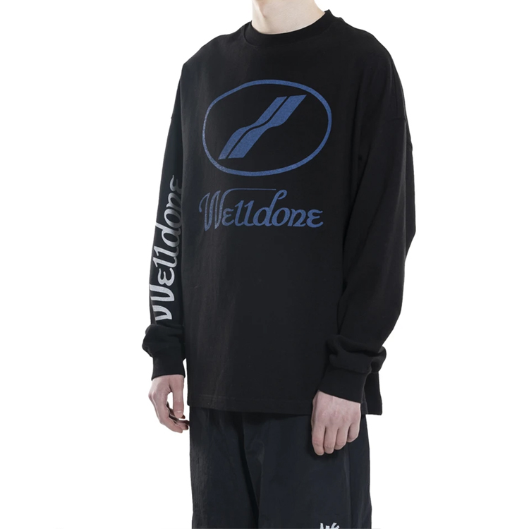 Sizing 위돈 클래식 오버사이즈 로고 긴팔 티셔츠 유니섹스 - 블랙 WD-TP4-20-712-U-BK