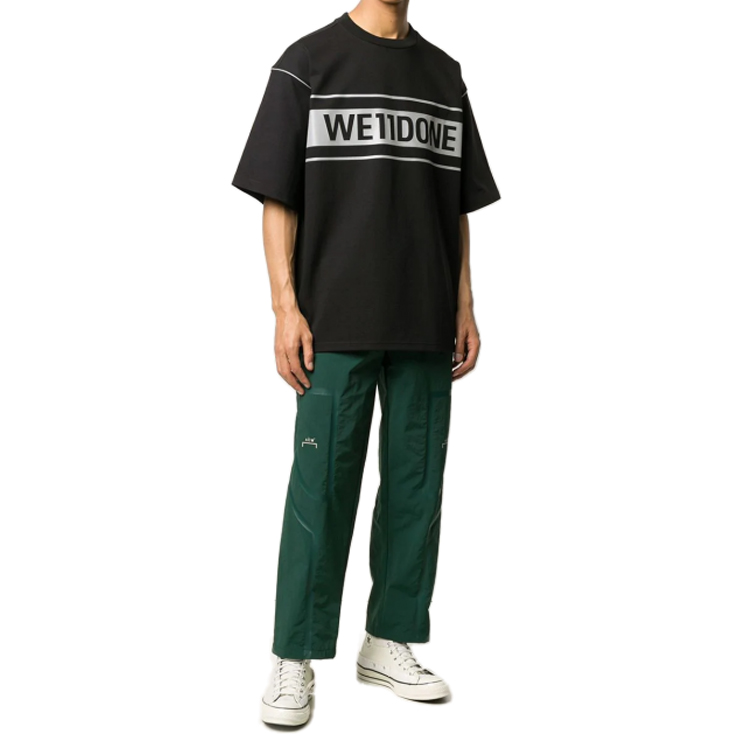 Sizing WE11DONE 经典反光标志男女同款黑色短袖T恤 WD-TP5-19-940-BK