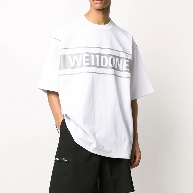 Shop WE11DONE Classic Reflective Logo Unisex Printed T-Shirt White. WD-TP5-19-940-WH