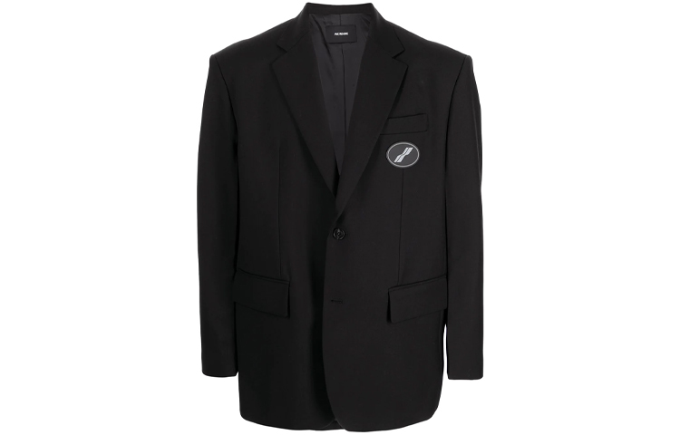 WE11DONE Classic Solid Color Blazer with Round Logo Patch Unisex Black WD-JK4-20-715-U-BK