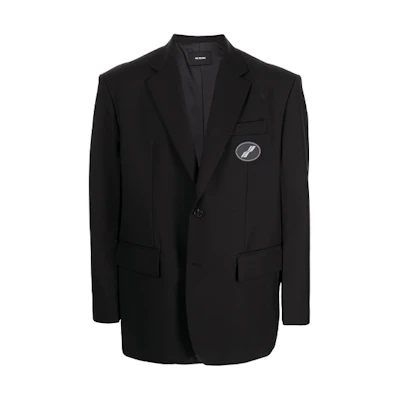 WE11DONE Classic Solid Color Blazer with Round Logo Patch Unisex Black WD-JK4-20-715-U-BK