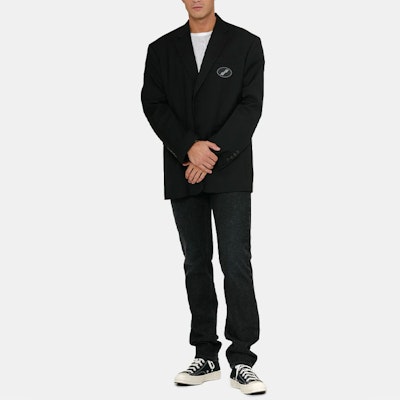 WE11DONE Blazer Hitam Uniseks dengan Patch Logo Bulat Klasik WD-JK4-20-715-U-BK Shop WE11DONE Blazer Hitam Uniseks dengan Patch Logo Bulat Klasik WD-JK4-20-715-U-BK