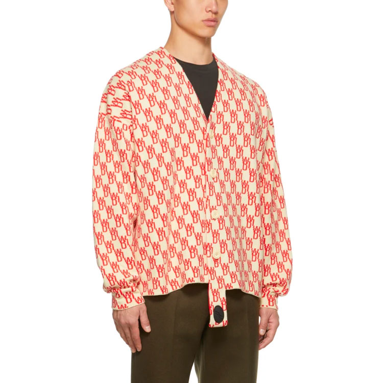 Shop WE11DONE 色塊標誌提花羊毛羊絨V領毛衣 中性 黃色 WD-KC9-20-184-U-YE