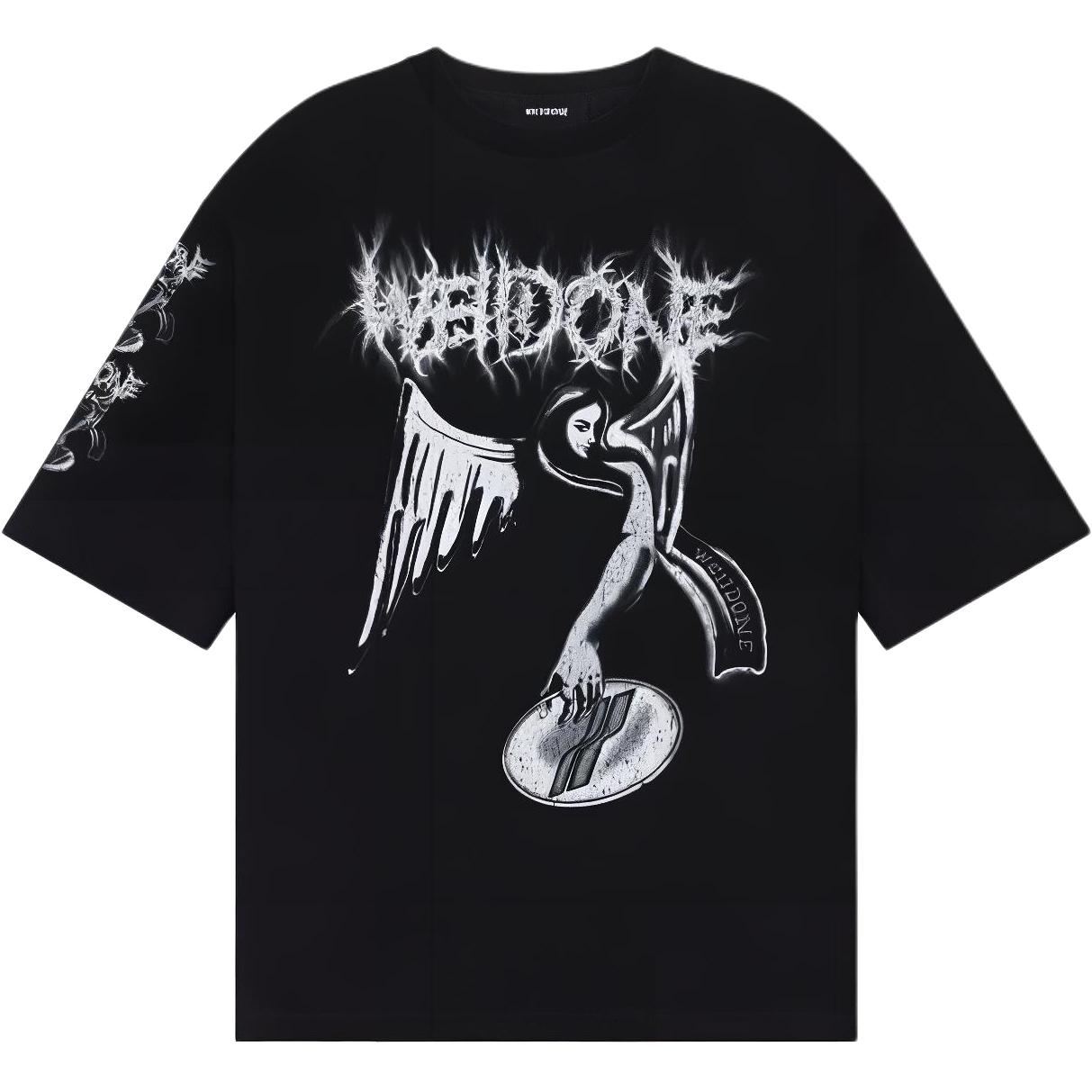 WE11DONE Cracked Angel Graphic Unisex Black T-Shirt. WD-TT3-23-783-U-BK