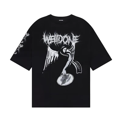 WE11DONE Cracked Angel Graphic Unisex Black T-Shirt. WD-TT3-23-783-U-BK
