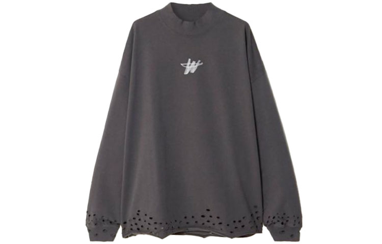 WE11DONE Distressed "WD" Logo Long-Sleeve Unisex Grey Crewneck T-Shirt WD-TP6-20-001-U-CH