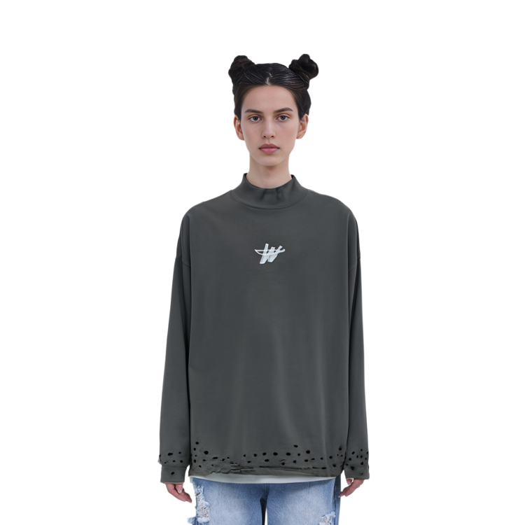 Sizing WE11DONE Logo "WD" Baju Lengan Panjang Unisex Kelabu Crewneck WD-TP6-20-001-U-CH