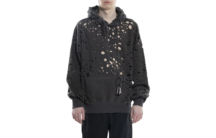 WE11DONE Distressed Hoodie Unisex Gray Long Sleeve WD-TP6-20-043-U-CH