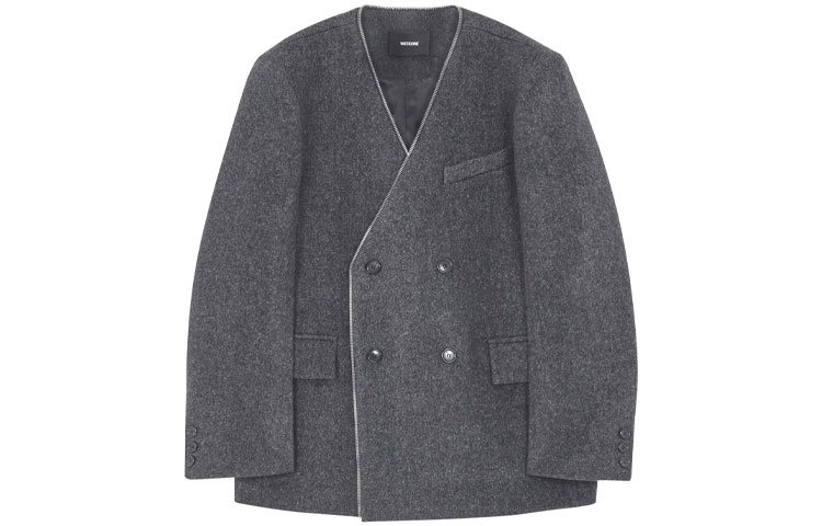 WE11DONE Double-Breasted V-Neck Blazer Jacket - Grey WD-JK3-21-099-M-DG
