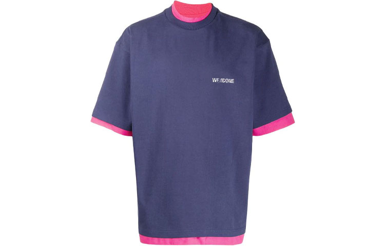 WE11DONE Double-Sided Logo Layered T-Shirt Unisex Navy Blue. WD-TP6-20-030-U-NV
