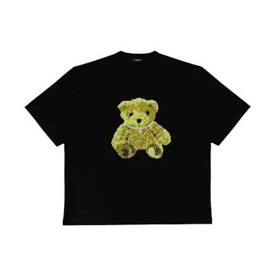 WE11DONE Embroidered Teddy Oversized Unisex Black T-Shirt. WD-TT9-20-122-U-BK